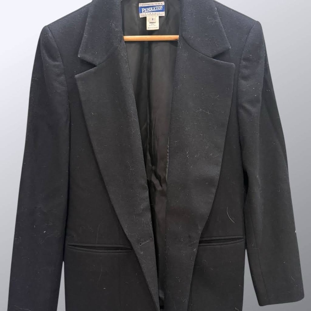 Pendleton‎ Classic Black 100% Virgin Wool Blazer Jacket Size 8 T308-159